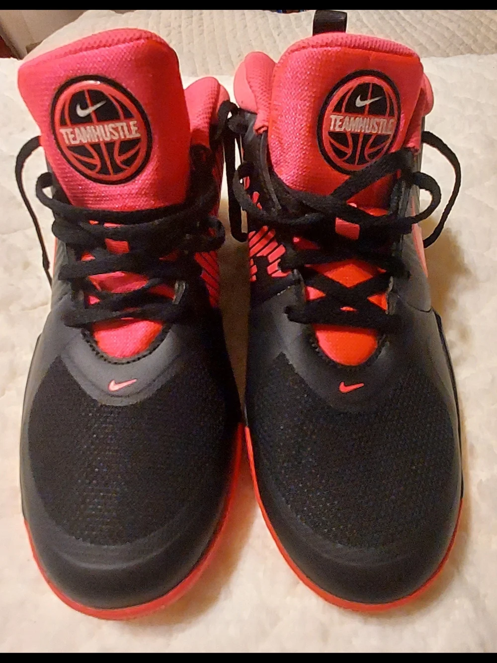Nike Kids Team Hustle D 9 Basketball Shoes Black Red Mid Top